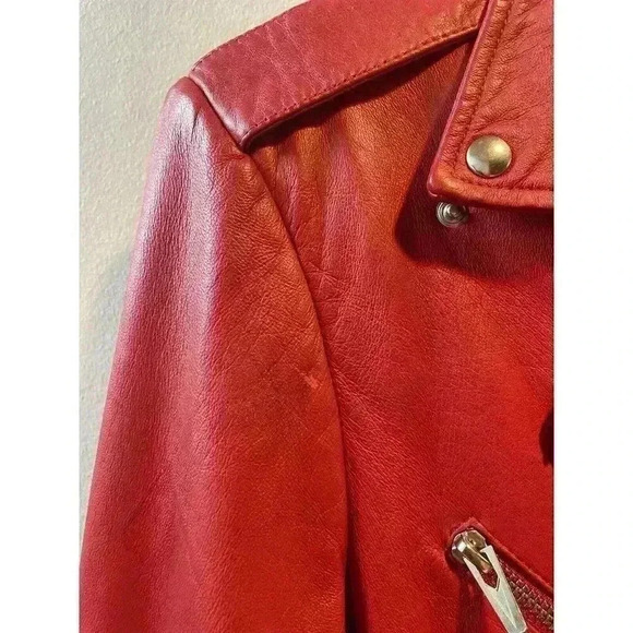 VEDA Baby Jane Leather Moto Jacket Red Size Small - Picture 14 of 14
